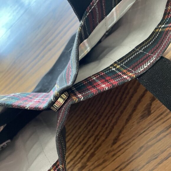 J.Crew Factory Black Tartan Plaid Preppy Holiday Mini Structured Canvas Tote Bag - Picture 9 of 12